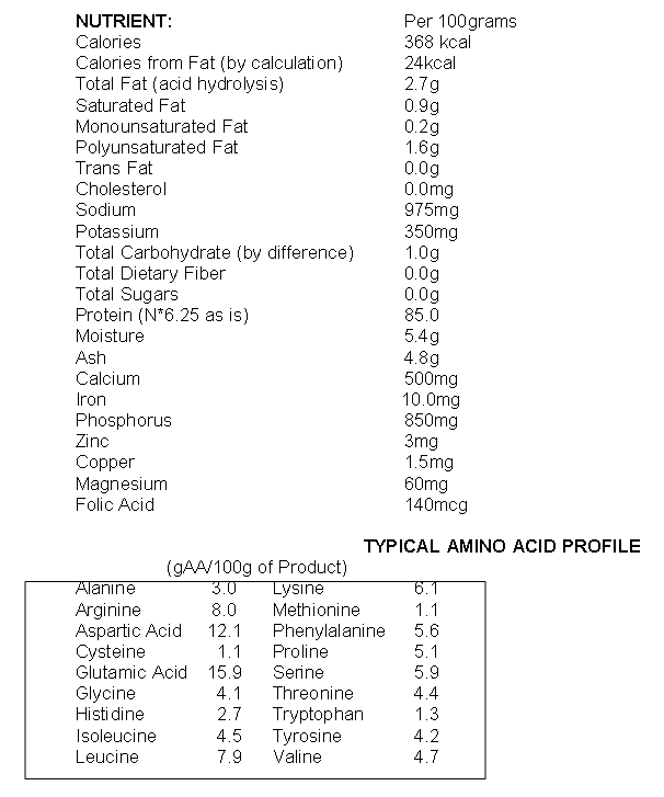 E105 Protein Isolate Nutritional Info